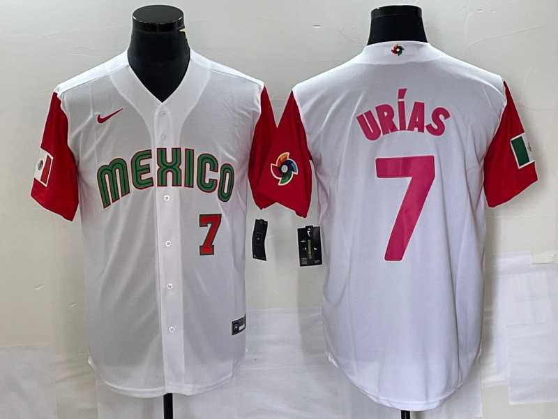Men's Mexico Baseball #7 Julio Urias Number 2023 White Red World Classic Stitched Jersey26